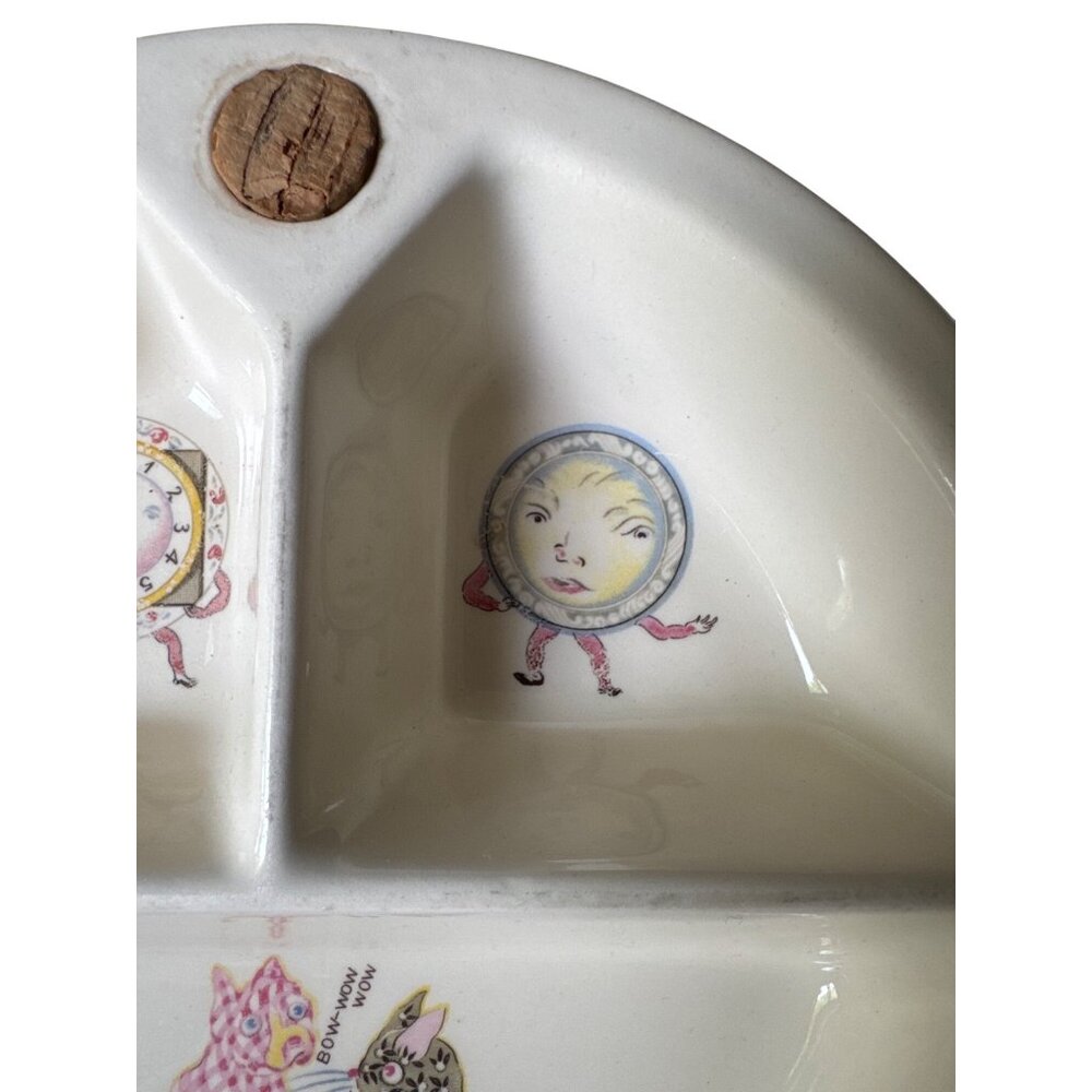 Vintage Excello Divided Childs Ceramic Dish Heavy Warming Nursery Rhyme Baby Cat - Picture 5 of 6